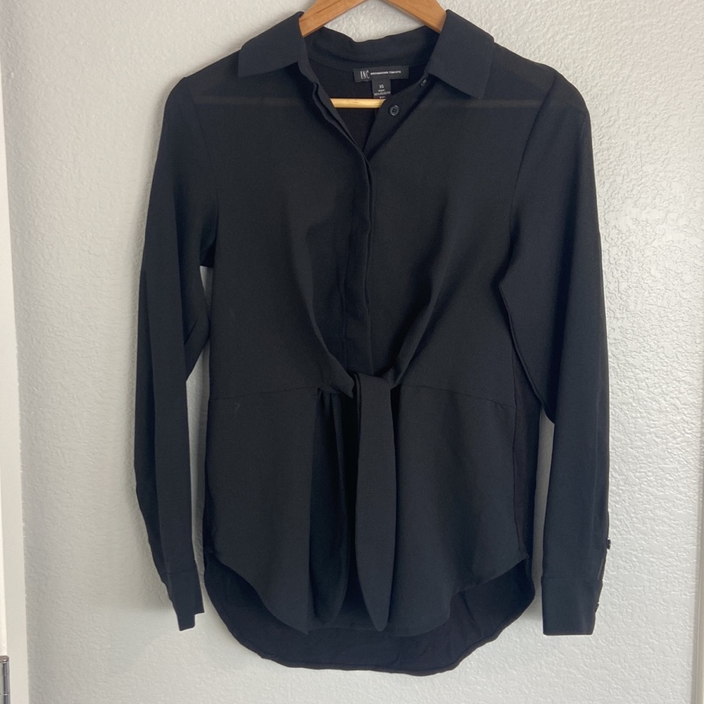 INC tie front Black Button Up Blouse
